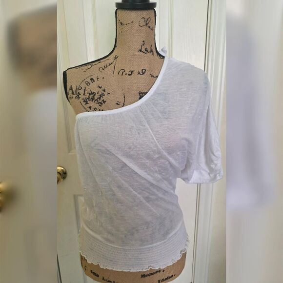 Y2K Derek Heart One-Shoulder White Blouse - Picture 1 of 3